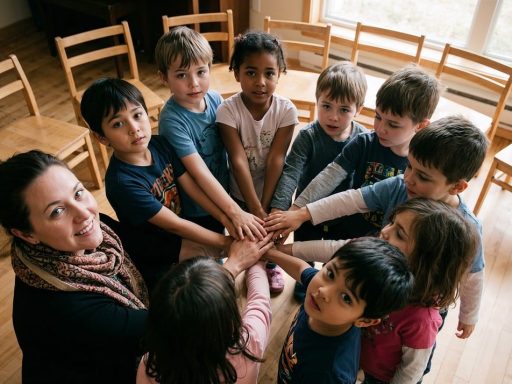 Kinderen in een diverse klas die samen aan een taak werken