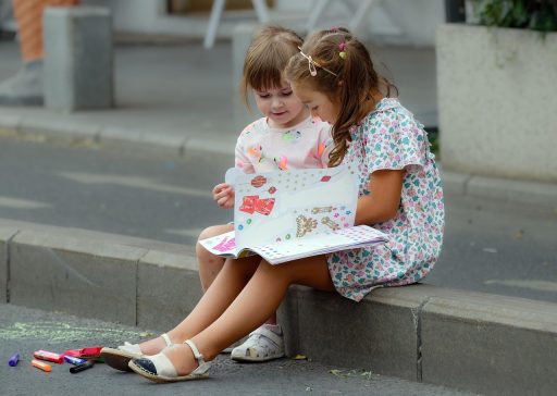 Twee peuters spelen samen met houten blokken op de vloer